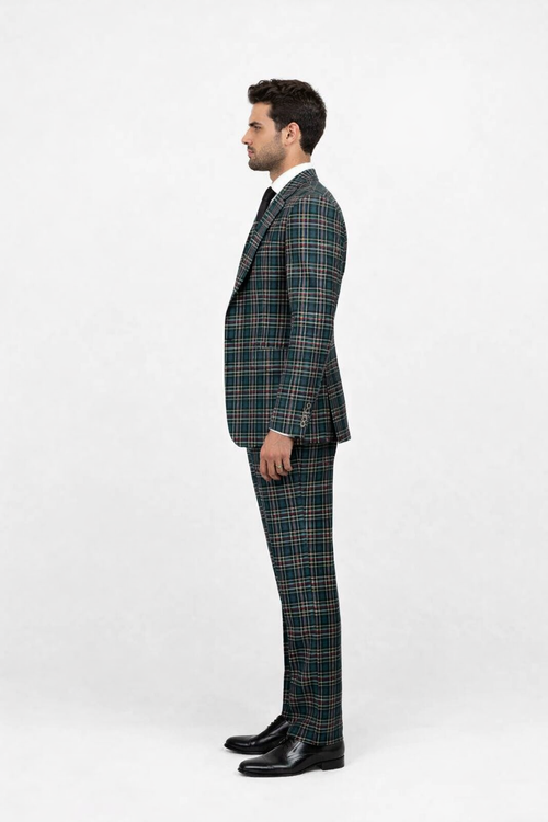 Suits With Baggy Pleated Pants - Wide Leg Pants 100% Wool - Classic Fit in Green Color by Rossiman