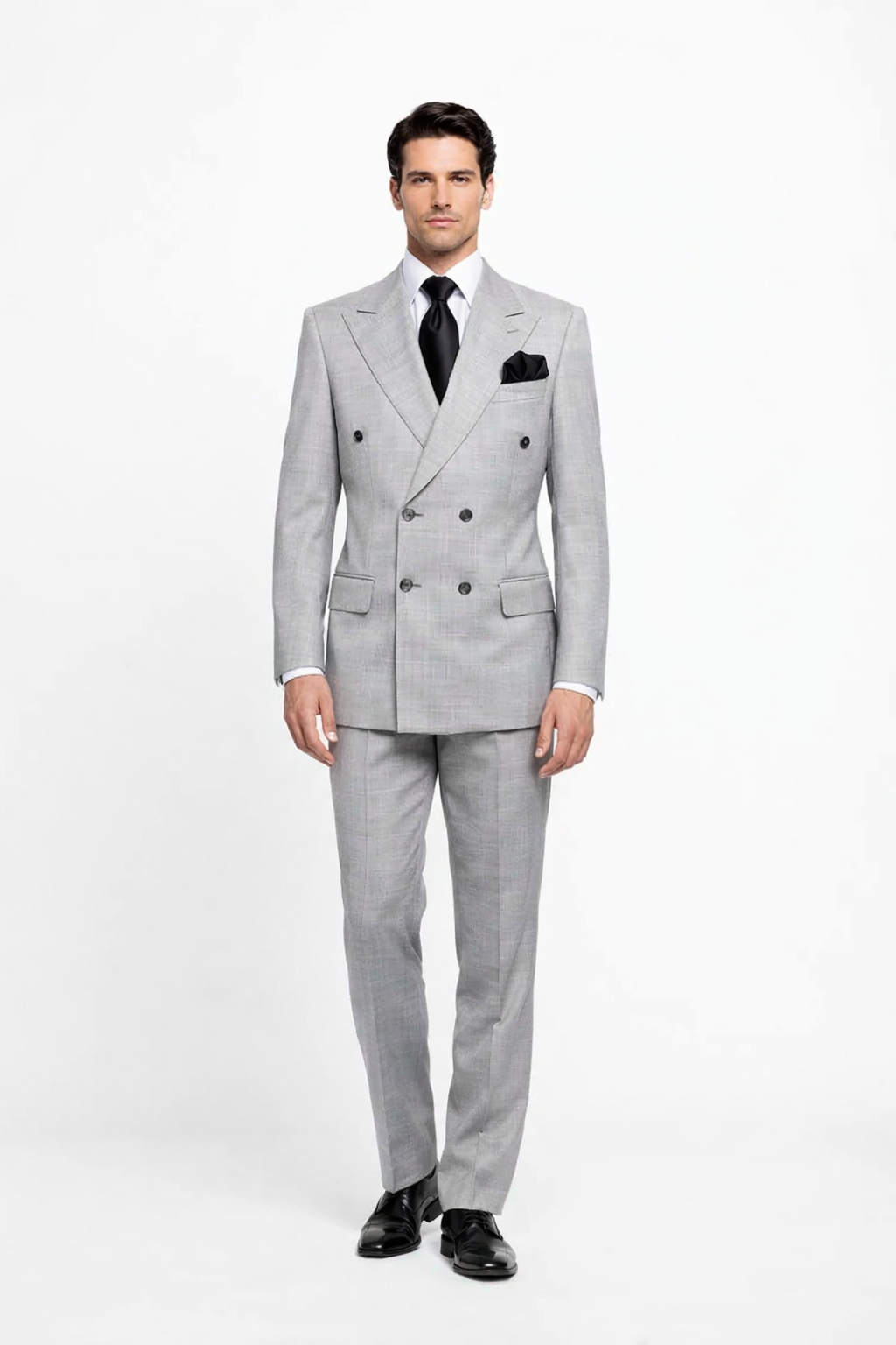 Suits With Baggy Pleated Pants - Wide Leg Pants 100% Wool - Classic Fit in Grey Color by Rossiman USA Men's Outlet