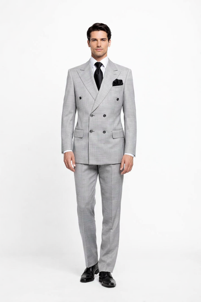 Suits With Baggy Pleated Pants - Wide Leg Pants 100% Wool - Classic Fit in Grey Color by Rossiman