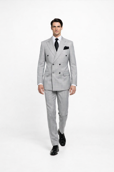 Suits With Baggy Pleated Pants - Wide Leg Pants 100% Wool - Classic Fit in Grey Color by Rossiman