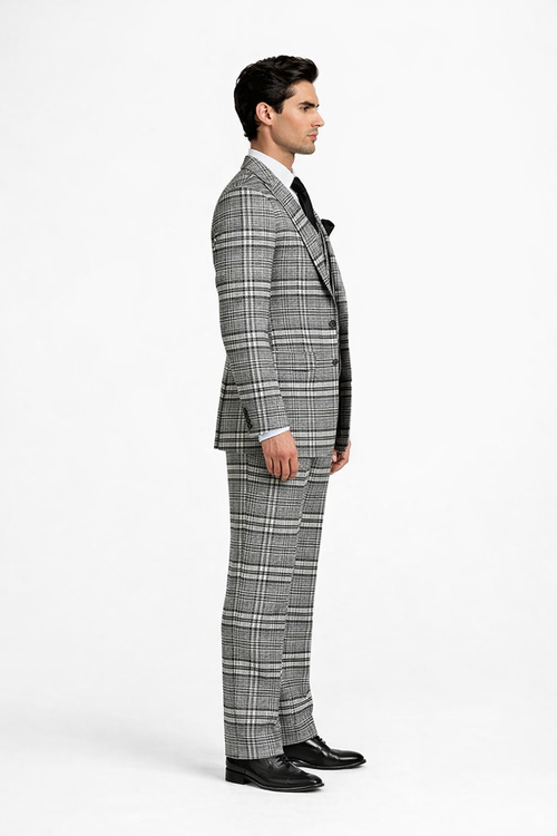 Suits With Baggy Pleated Pants - Wide Leg Pants 100% Wool - Classic Fit in One Button 3 Piece Suit by Rossiman
