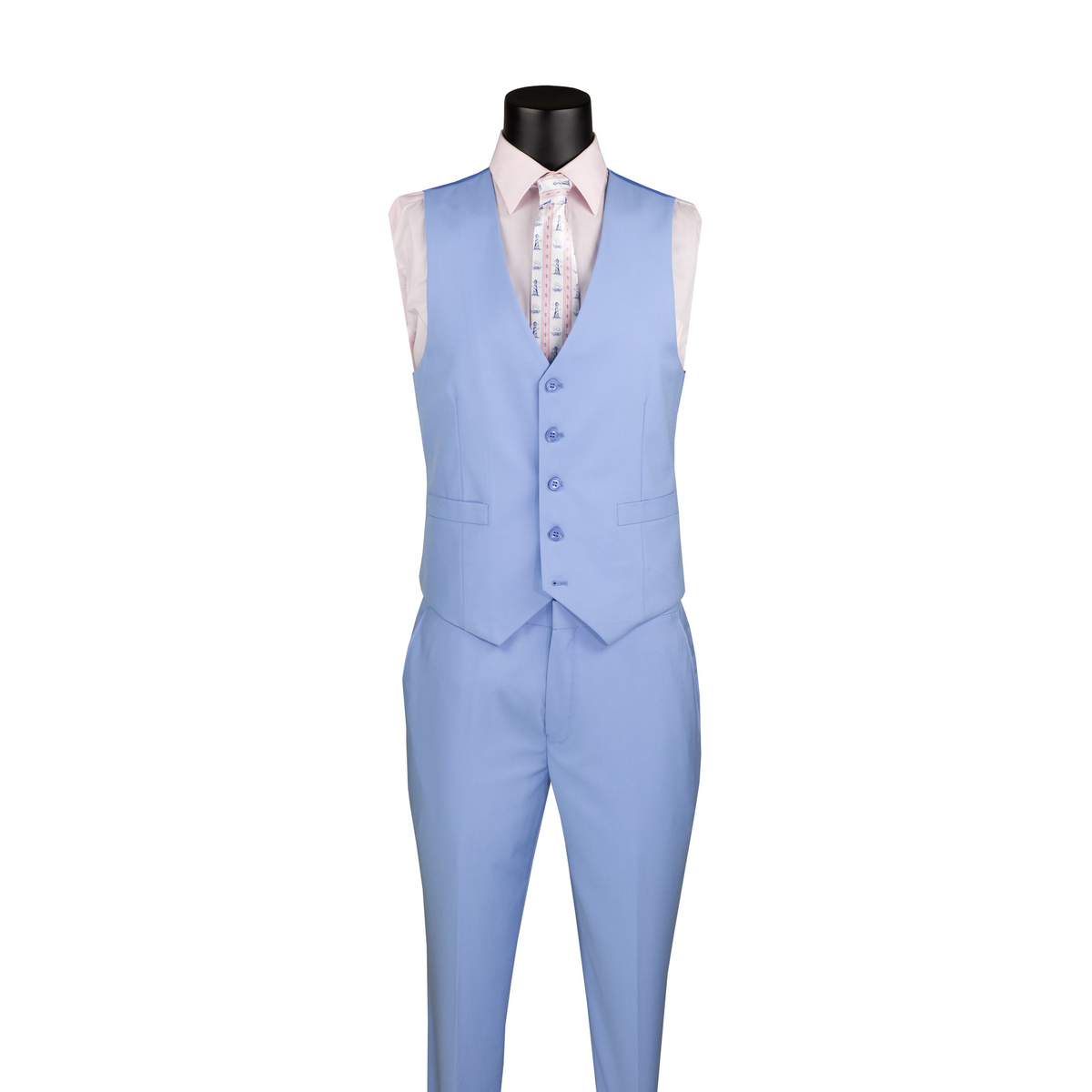 Light Blue 3-Piece Slim Fit Suit with Vest