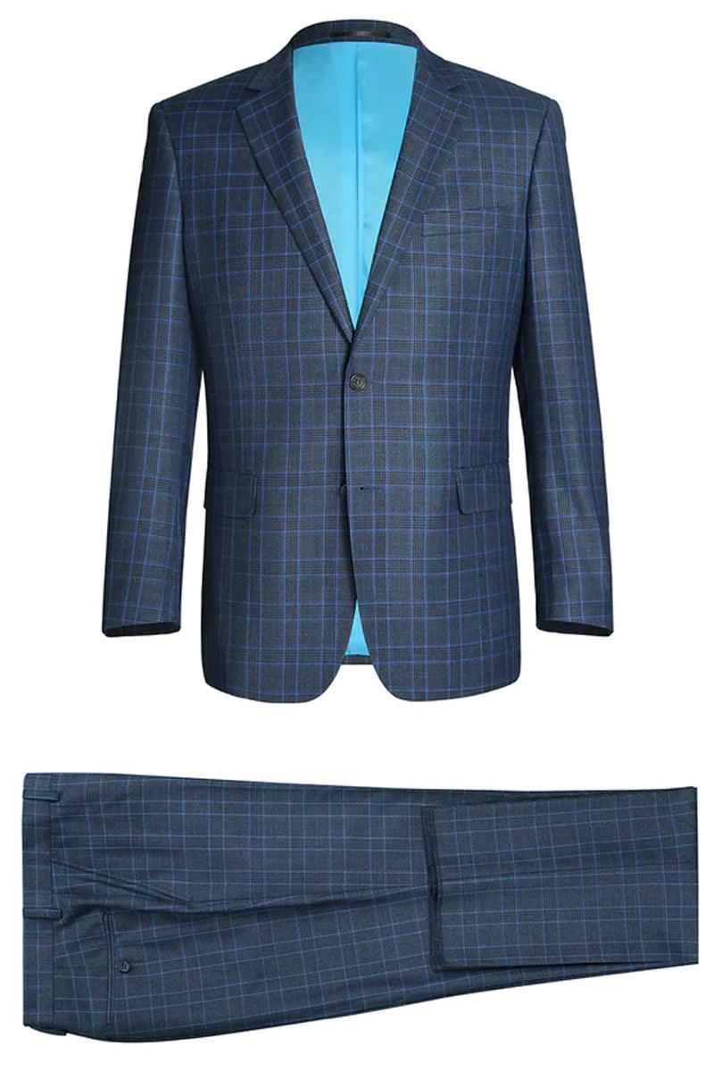 Tailleurs
"Renoir Tailleurs Men's Classic Fit 2-Button Blue Windowpane Plaid 2-Piece Suit" - Elegant Mensattire
