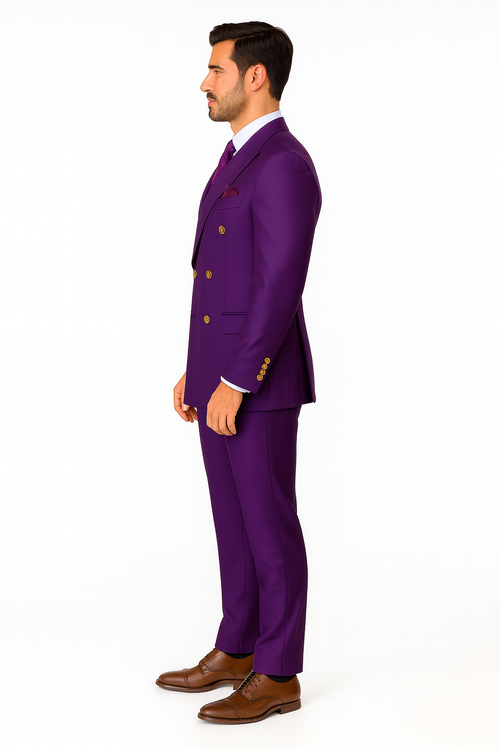 Mens Double Breasted Wool Suit Purple by Alberto Nardoni