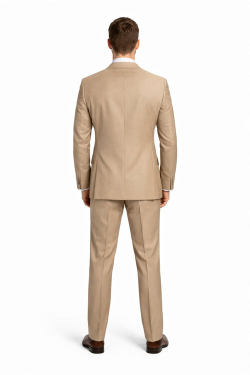 Mens Tan Modern Fit Tiglio Wool Suit – Classic Two-Button Tailored Suit