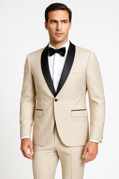 Tan Wedding Tuxedo - Groom Traditional Suit in Beige Color