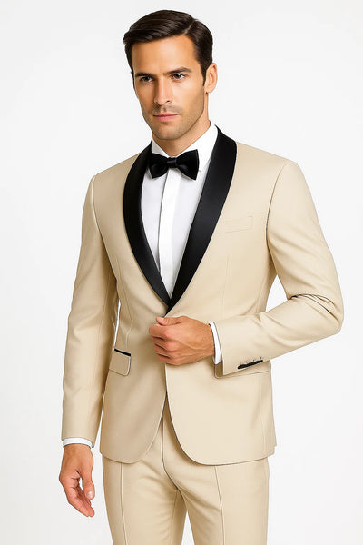 Tan Wedding Tuxedo - Groom Traditional Suit in Beige Color