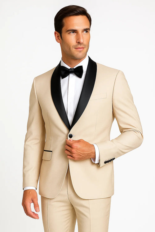 Tan Wedding Tuxedo - Groom Traditional Suit in Beige Color