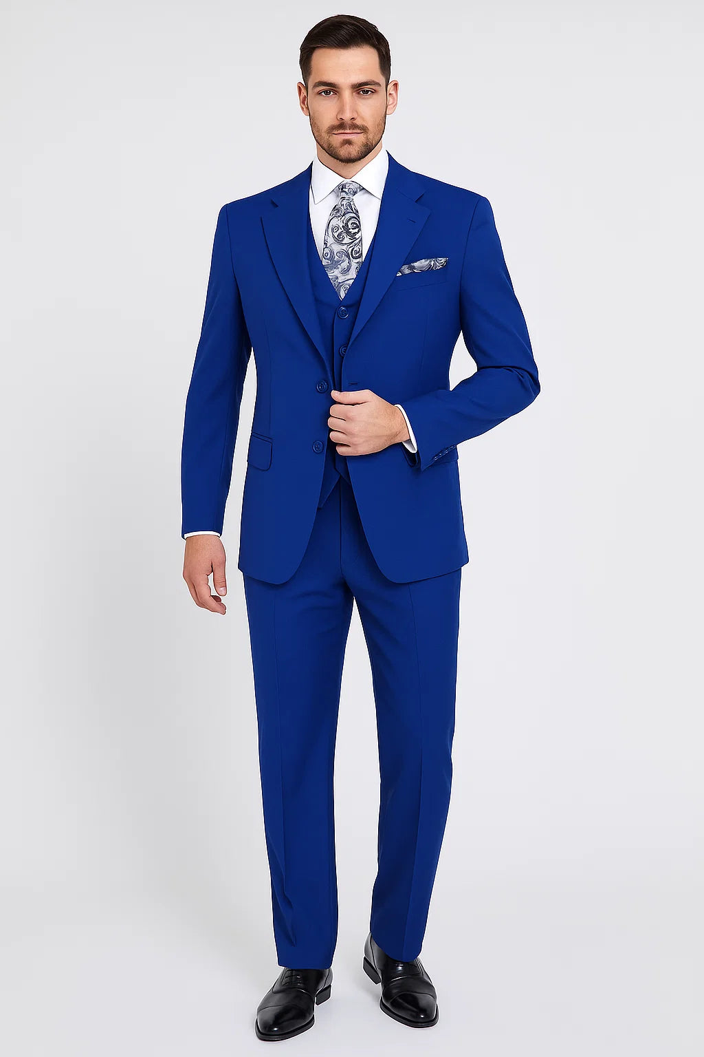 "Royal Elegance for Prom and Wedding: Apollo King Men's 3-Button Vested Suit in Majestic Blue" – SuitUSA