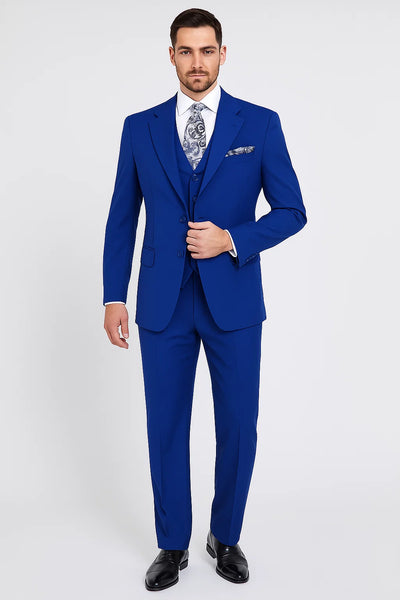 "Royal Elegance for Prom and Wedding: Apollo King Men's 3-Button Vested Suit in Majestic Blue"
