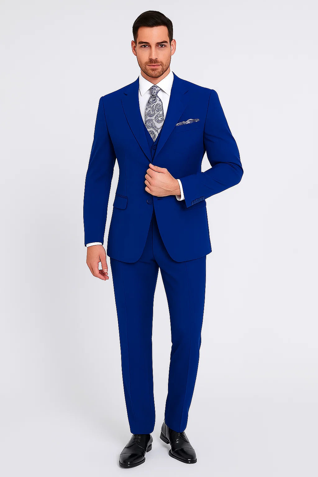 "Royal Elegance for Prom and Wedding: Apollo King Men's 3-Button Vested Suit in Majestic Blue"