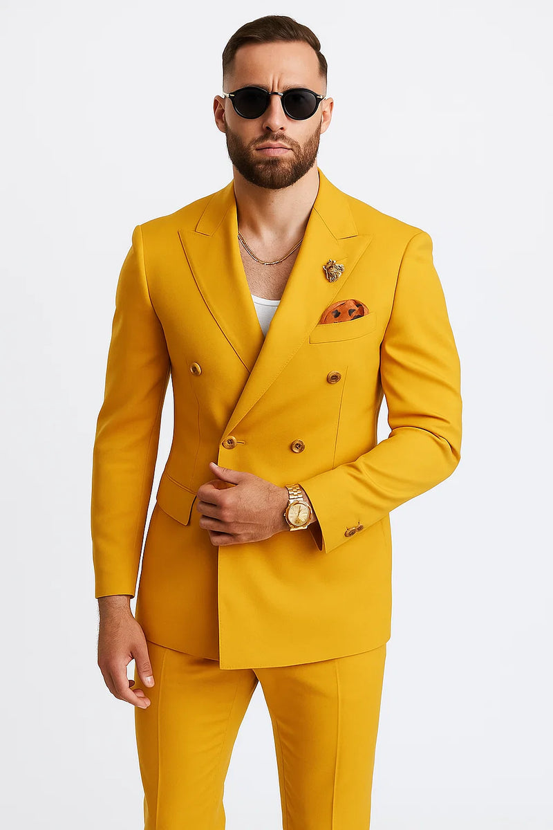 Reginald Bespoke Gold Double Breasted Fashion Men Suits for Prom | Gold Prom Dress