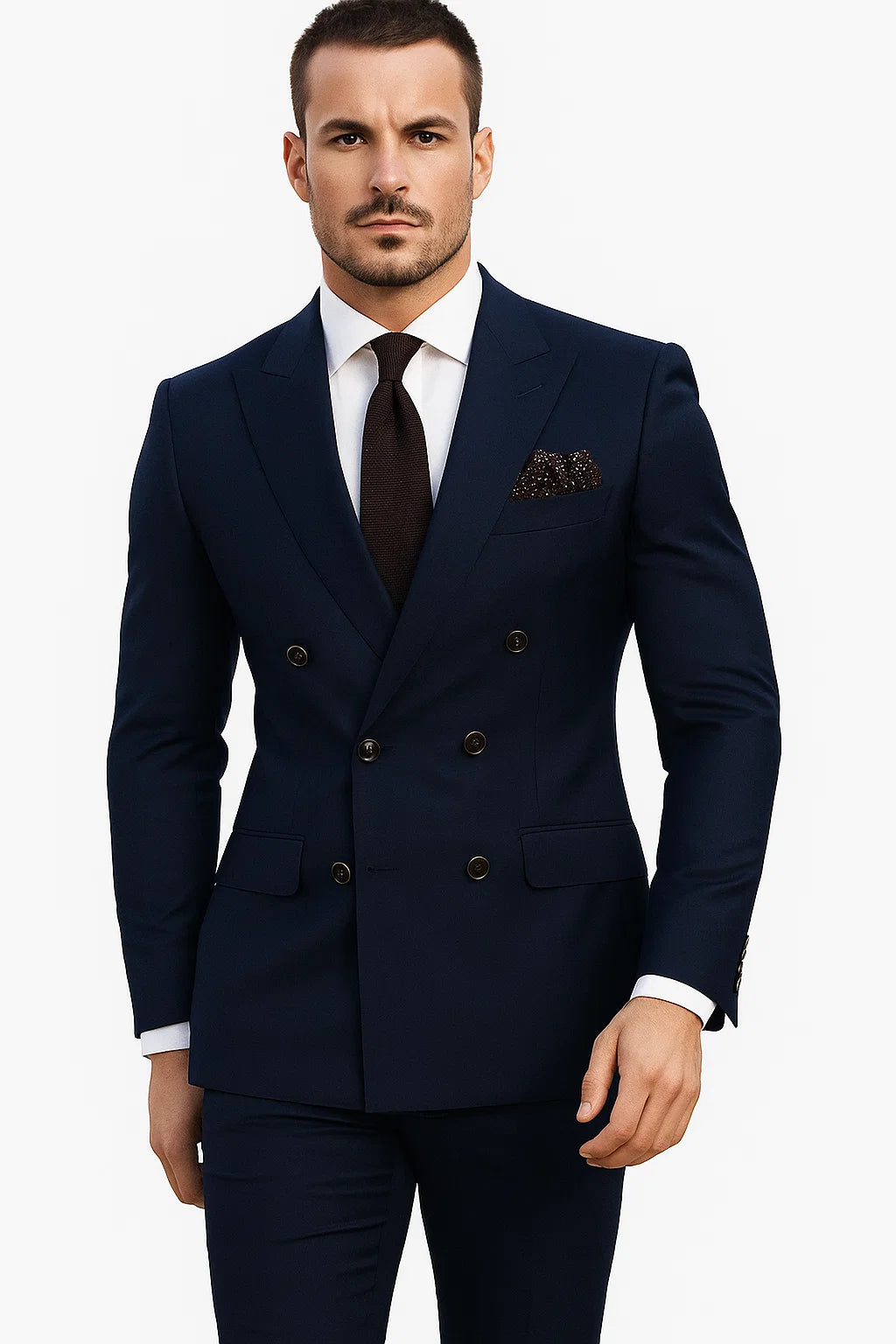 Double Breasted Slim Fit Suit - Dark Gray Suit - Tapred Fit Pants