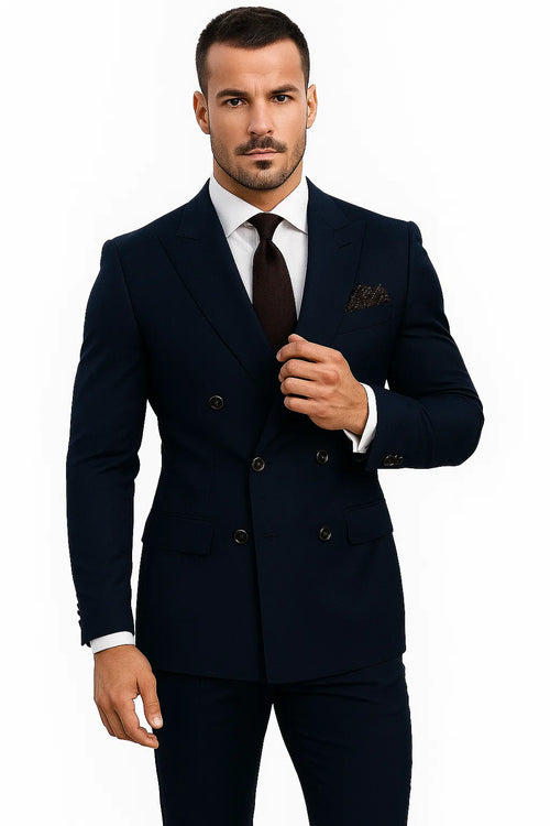 Double Breasted Slim Fit Suit - Dark Gray Suit - Tapred Fit Pants