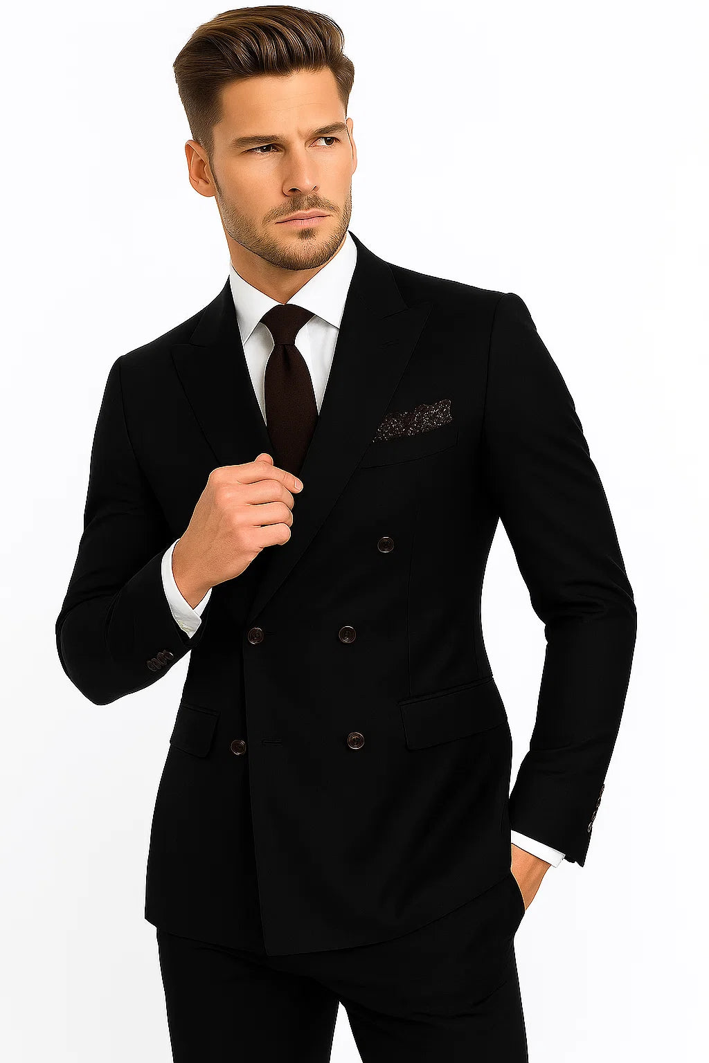 Double Breasted Slim Fit Suit - Dark Gray Suit - Tapred Fit Pants
