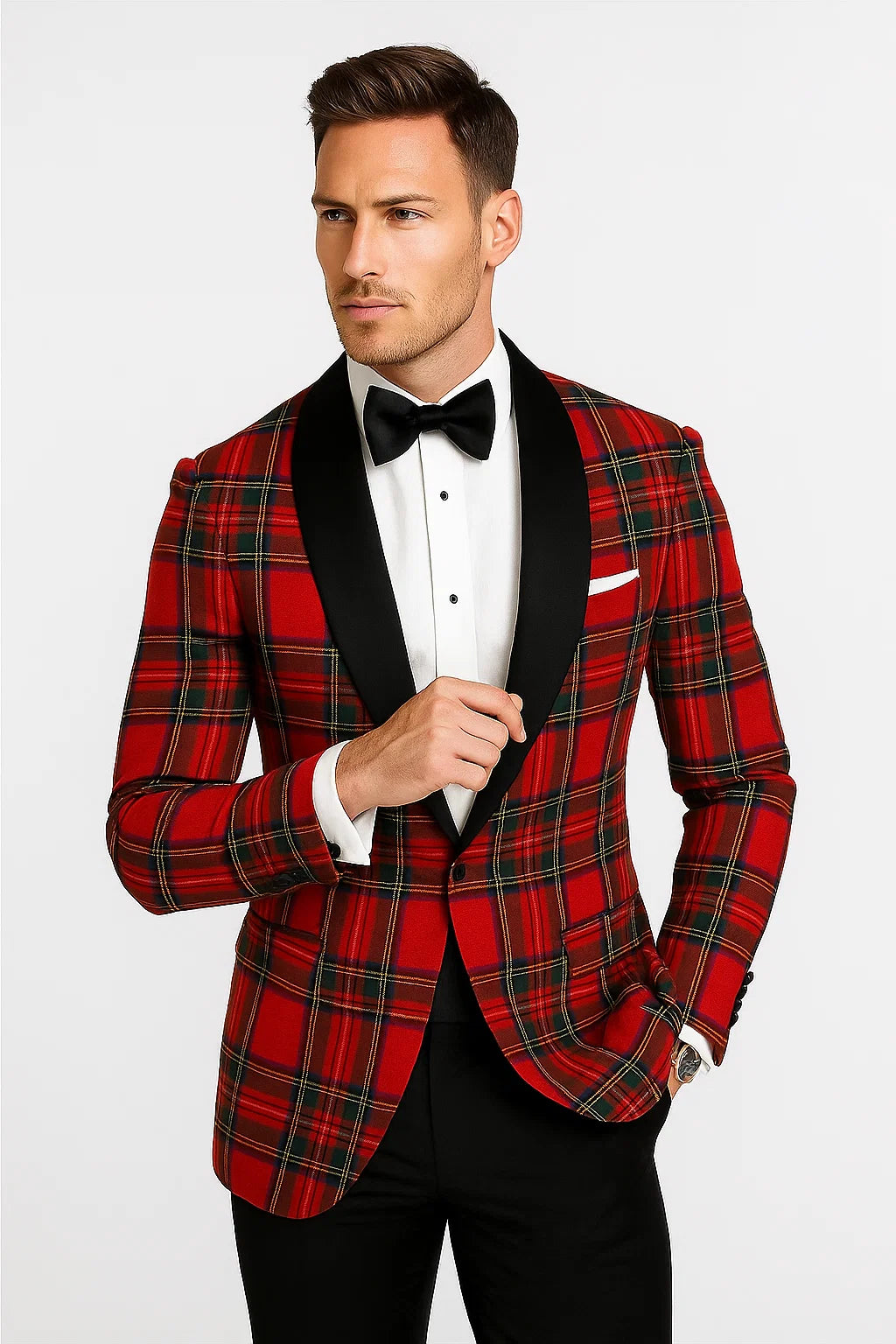 Cheap Tuxedos - Affordable Prom Suit - Men's Holiday Christmas Red Tartan Plaid Blazer