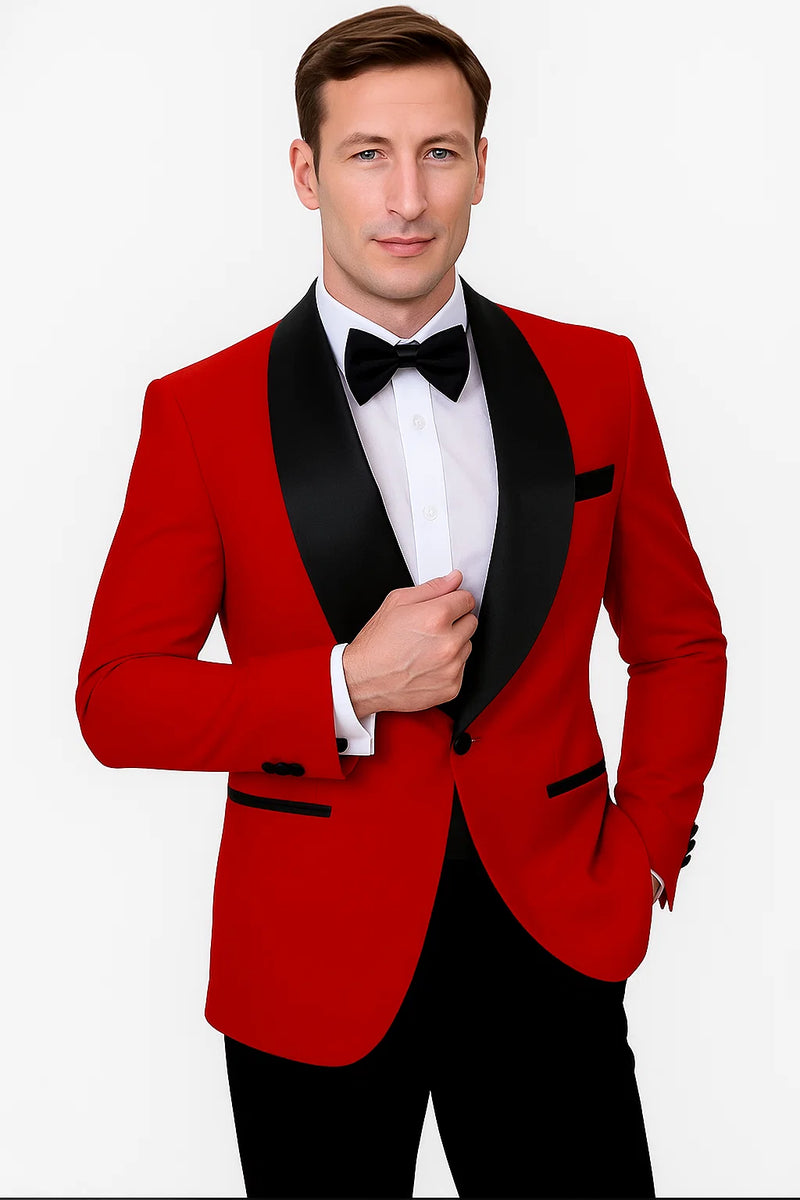 Red Prom Tuxedo Suit - Red Wedding Suit - Mens Vested Square Shawl Paisley Prom & Wedding Tuxedo In Red