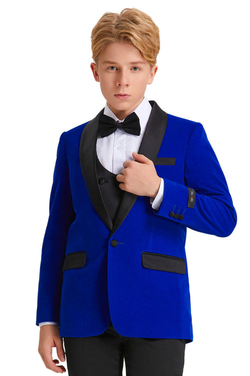 Dressed to Impress: Jayden Royal Blue Velvet Kids Tuxedo