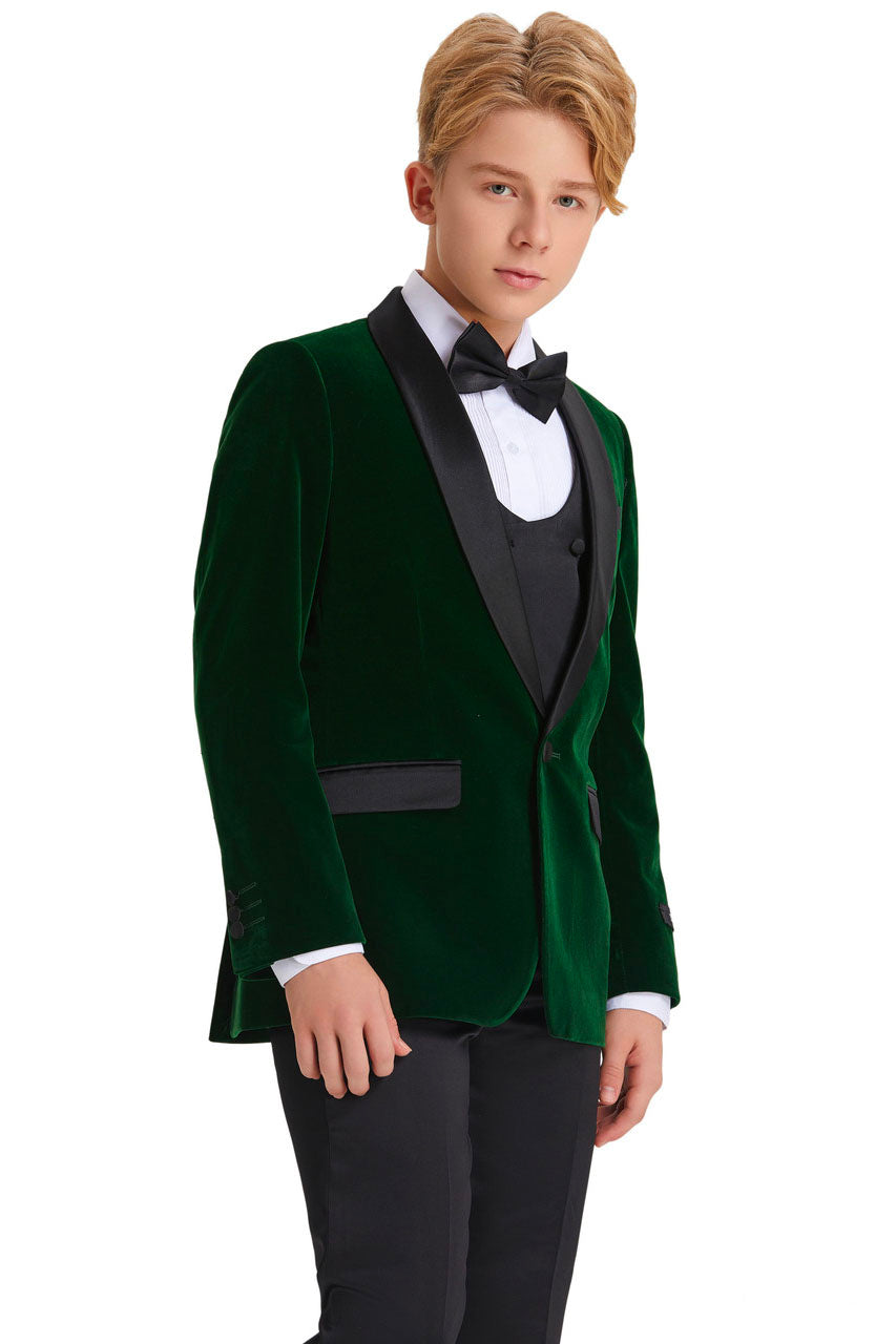 Jayden Green Velvet Kids Tuxedo Set by Tazio