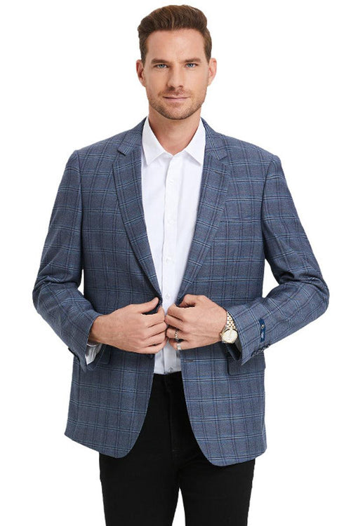 .
Tazio Men's Classy 2-Btn Business Sport Coat - Light Blue Windowpane - USA Men's Outlet