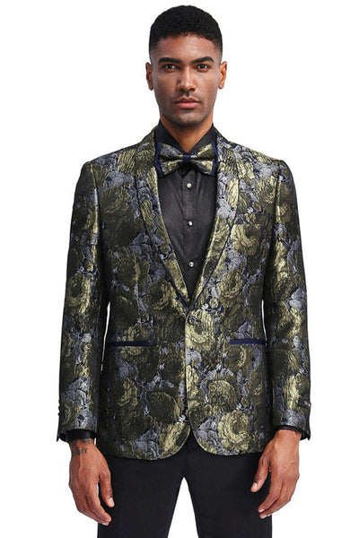 '------------------ Tazio Men's Slim Metallic Shawl Prom Jacket in Silver & Gold - USA Men's Outlet