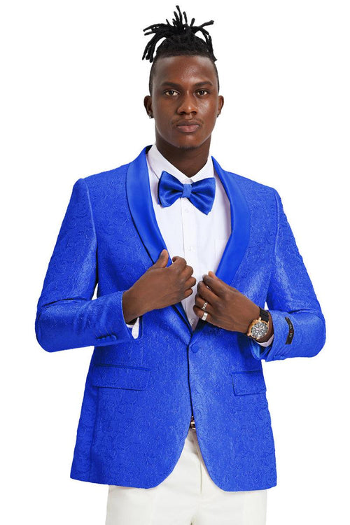 "Tazio Royal Blue Slim Fit Paisley Tuxedo Jacket β Perfect for Weddings & Proms" - USA Men's Outlet