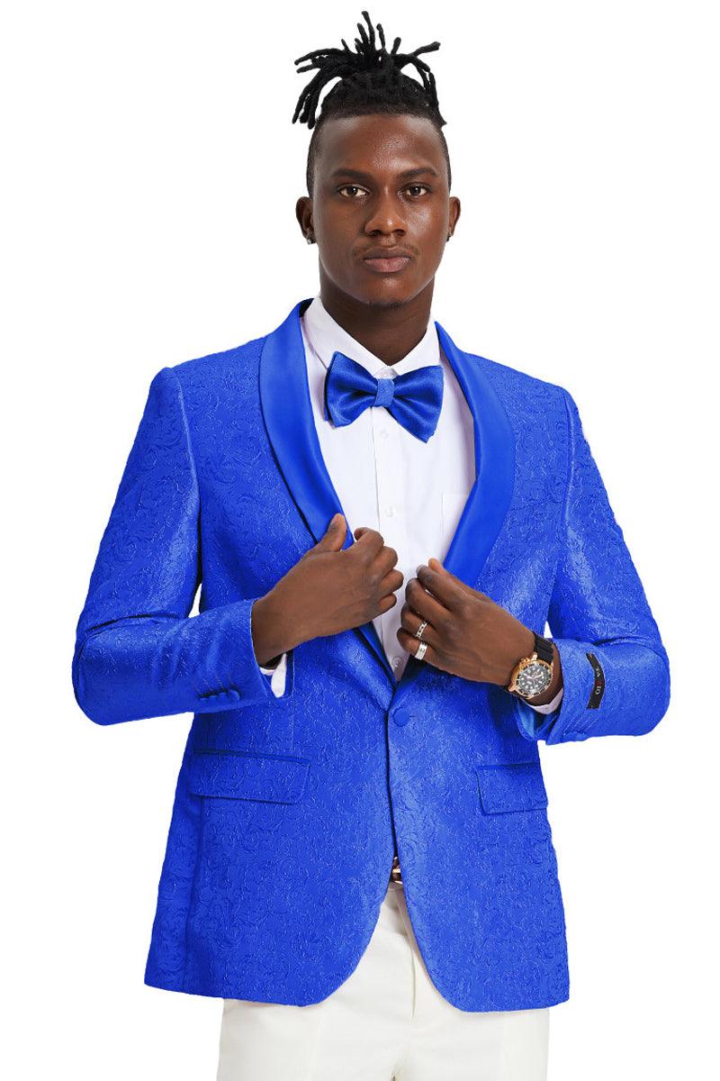 "Tazio Royal Blue Slim Fit Paisley Tuxedo Jacket β Perfect for Weddings & Proms" - USA Men's Outlet