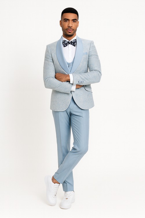 2024 Prom Special Blue Tuxedo Suit w/ Double-Breasted Vest by Tazzio PROMTUXEDO