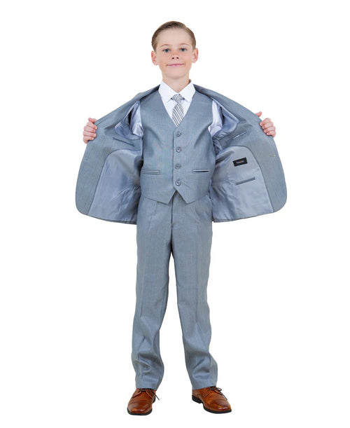 Boys Metallic Blue Suit in Modern Fit by Tazio