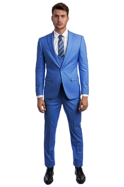Men's French Blue Peak Lapel Suit by Tazio Suits