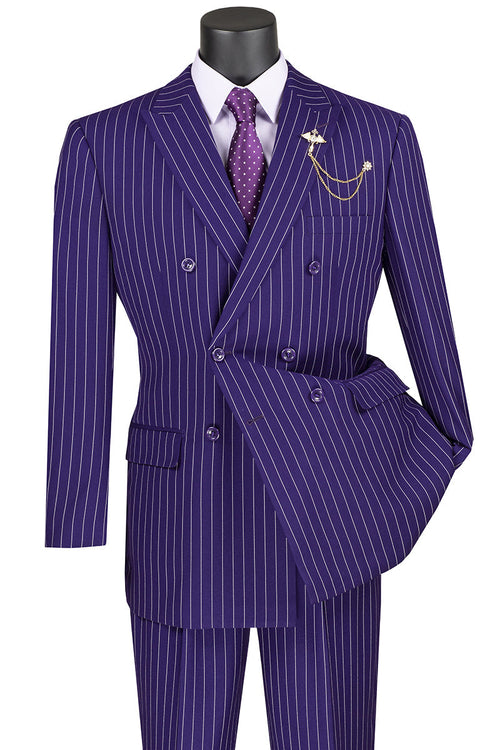 Men's Double Breasted Purple Pinstripe Suit by Vinci Suits