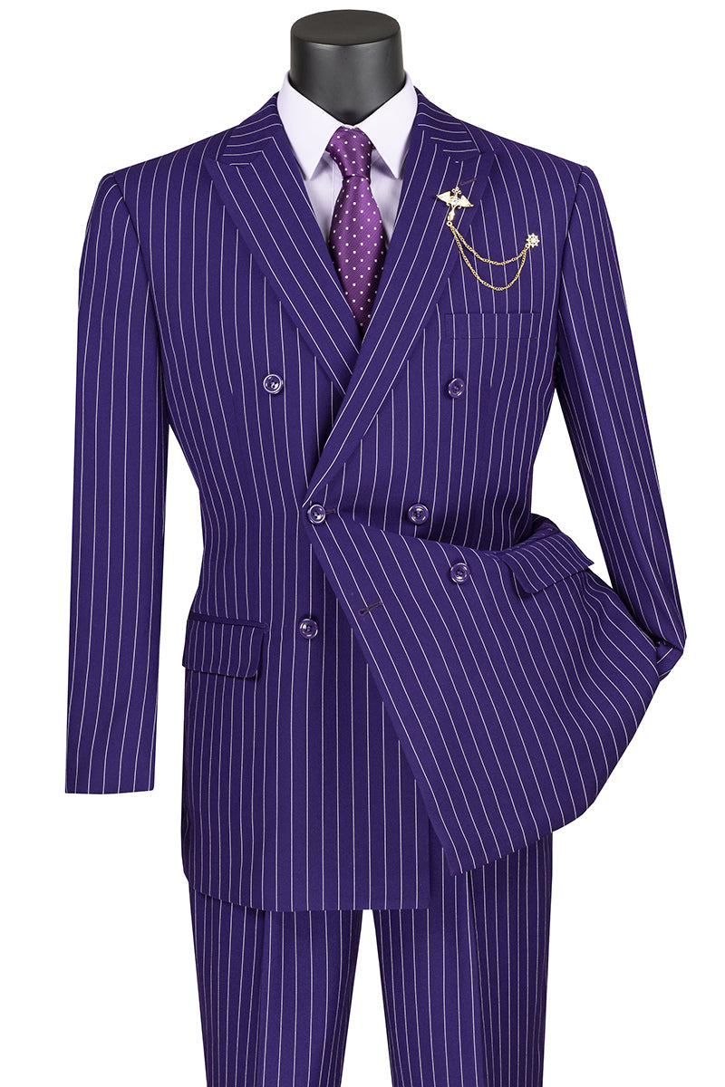 Men's Double Breasted Purple Pinstripe Suit by Vinci Suits