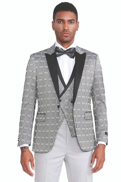 Designer Gray Prom Tuxedo - Grey Wedding Suit With Double Breasted