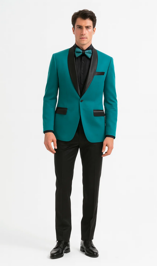Teal Velvet Tuxedo Jacket with Shawl Lapel ā Slim Fit