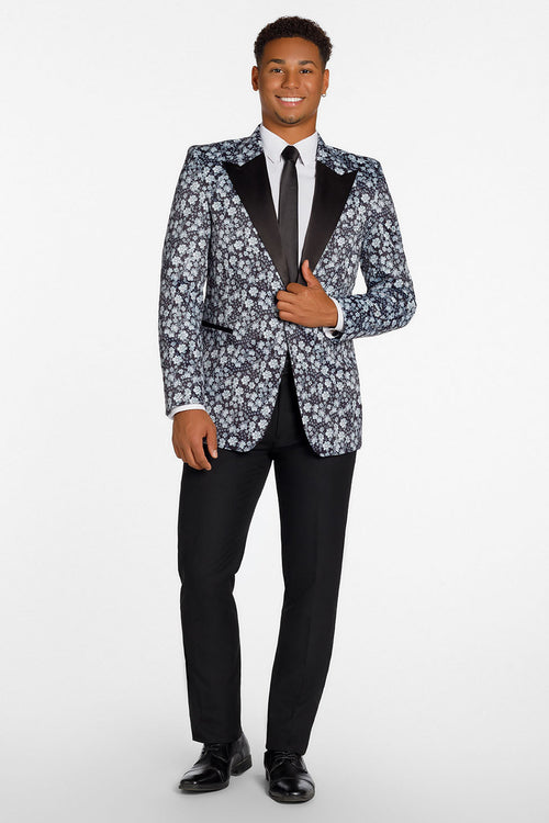 Floral Fusion Dark Grey Peak Tuxedo Jacket (Separates) by Ted Stanford