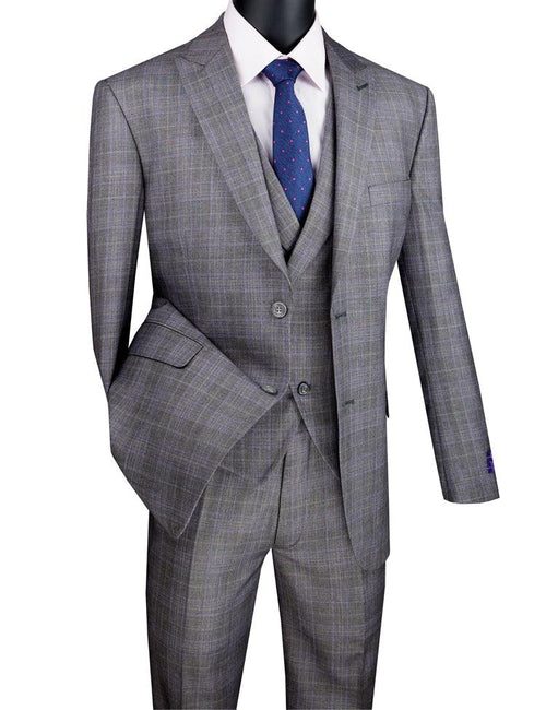 Three Piece Glen Plaid Gray Suit by Vinci