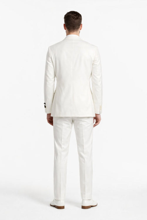Tiglio Italian Suit - Real Wool Fabric Super 150's Novello Off-White, Modern Fit Suit in Color Off-White
