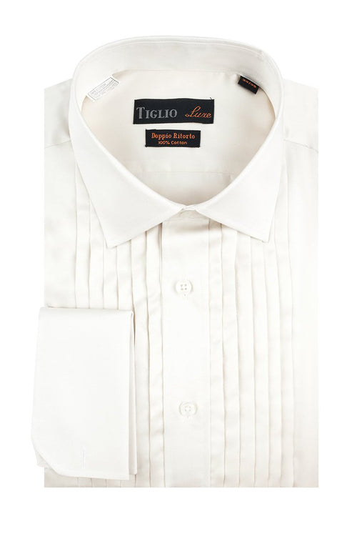 Romano Off-White Pleated Laydown Tuxedo Shirt by Tiglio