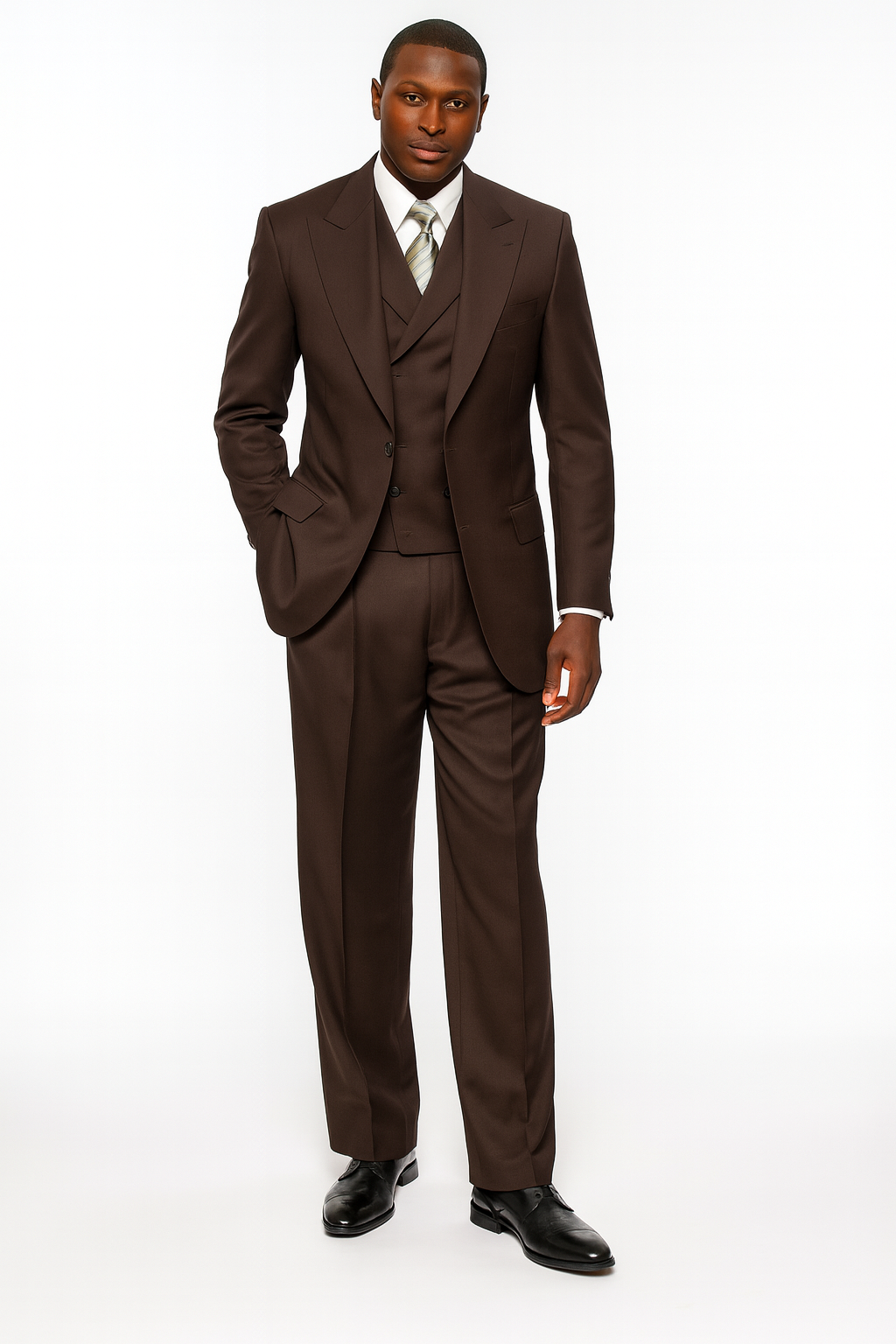 Tiglio Rosso Men's Choclate Brown 3 Piece Suit –Double Breasted Vest w