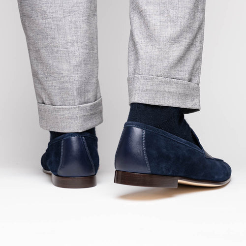 Zelli Tippa Suede and Calfskin Slip-On Penny Loafers in Navy