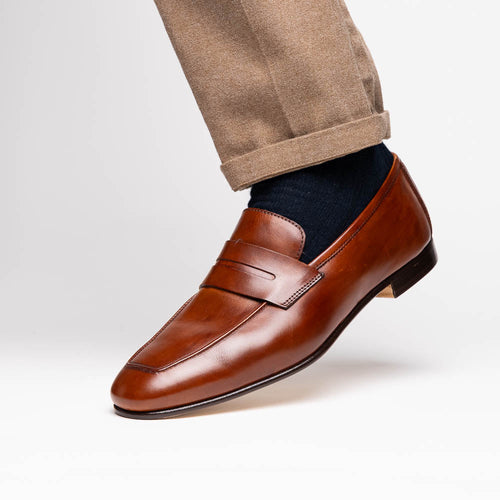 Zelli Tippa Italian Calfskin Penny Loafers, a Classic Cognac Slip-On