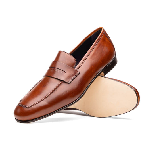 Zelli Tippa Italian Calfskin Penny Loafers, a Classic Cognac Slip-On