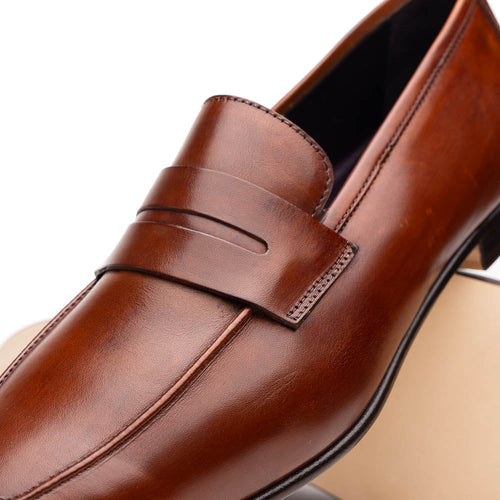 Zelli Tippa Italian Calfskin Penny Loafers, a Classic Cognac Slip-On