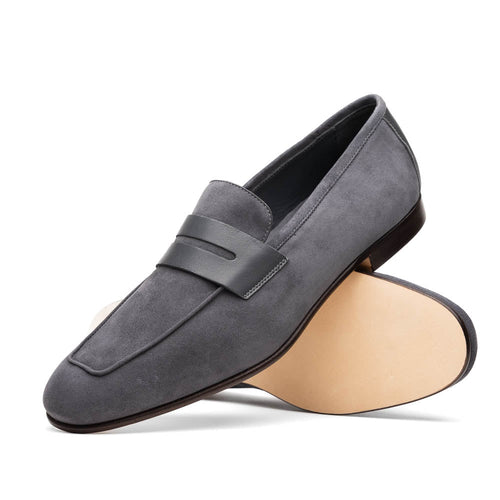 Zelli Tippa Suede and Calfskin Penny Loafers in Grey