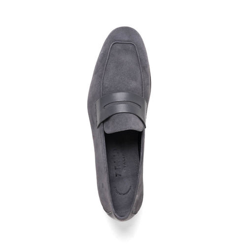 Zelli Tippa Suede and Calfskin Penny Loafers in Grey