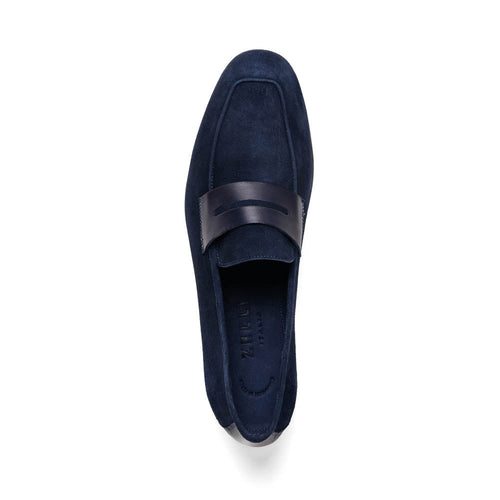 Zelli Tippa Suede and Calfskin Slip-On Penny Loafers in Navy