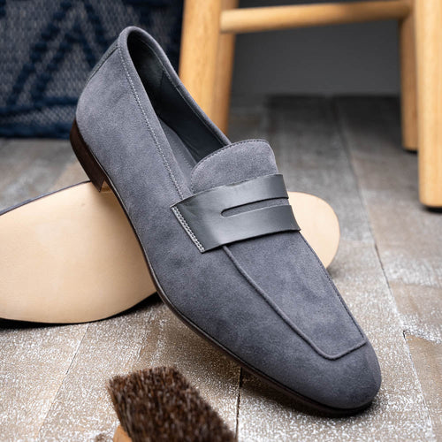 Zelli Tippa Suede and Calfskin Penny Loafers in Grey