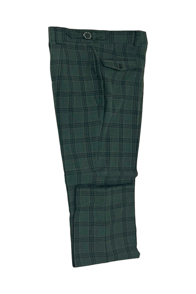 Tiglio Luxe Hunter Green with Black Windowpane Semi-Wide Leg Wool Marbella Dress Pants TL3362