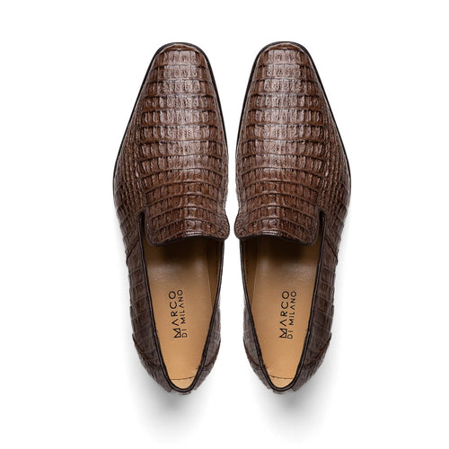 Marco Di Milano Trento Caiman Brown Crocodile Slip-on Loafers