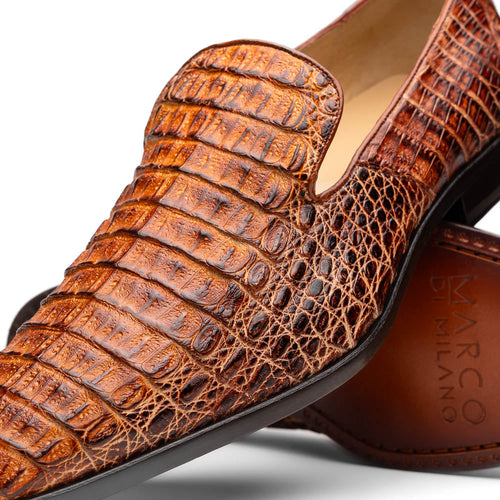 Marco Di Milano Trento Caiman Cognac Crocodile Slip-on Loafers